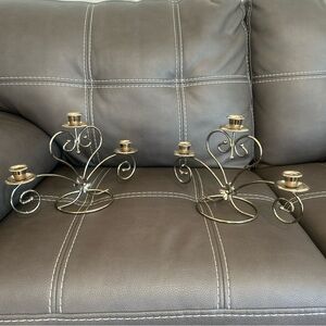Home Interiors Brass-Tone Scroll 3-Arm Candle Holders Set of two